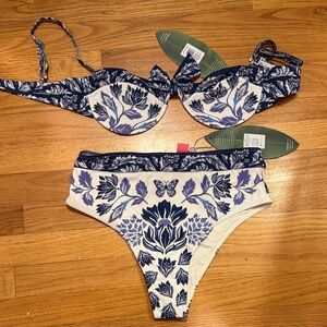 FARM Rio Navy and White Floral Bikini